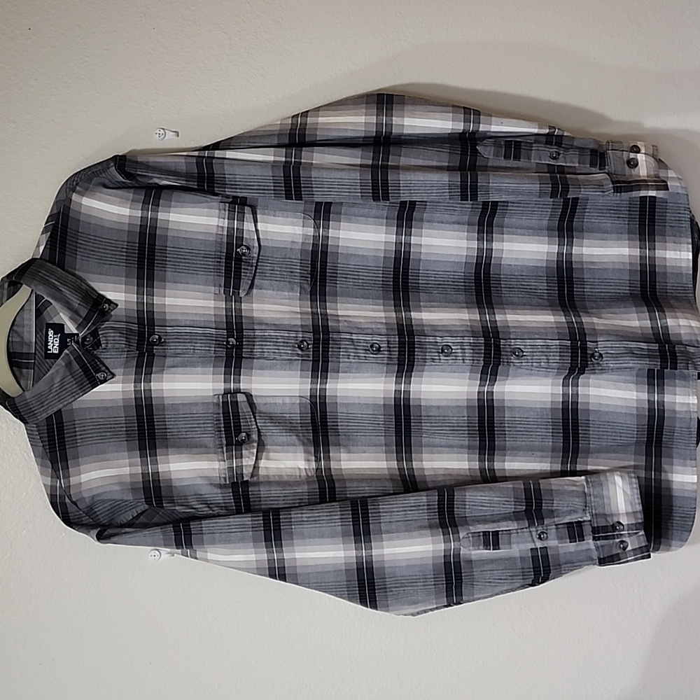 Lands' End Traditional Fit Shirt Brushed Cotton Flannel Plaid size Large Tall